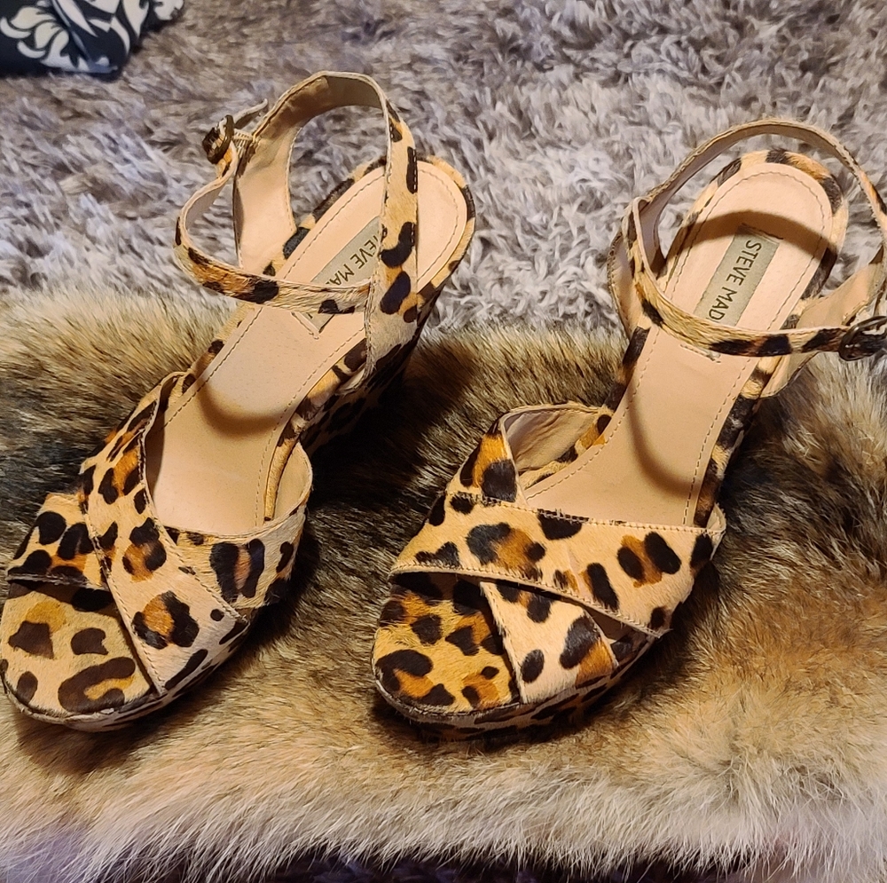Steve Madden Cheetah Print Calf Hair Platform/Wedge